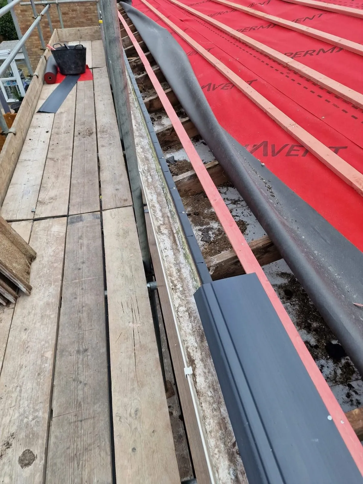 Breathable membrane and battens fitted during a re-roof in Mullion